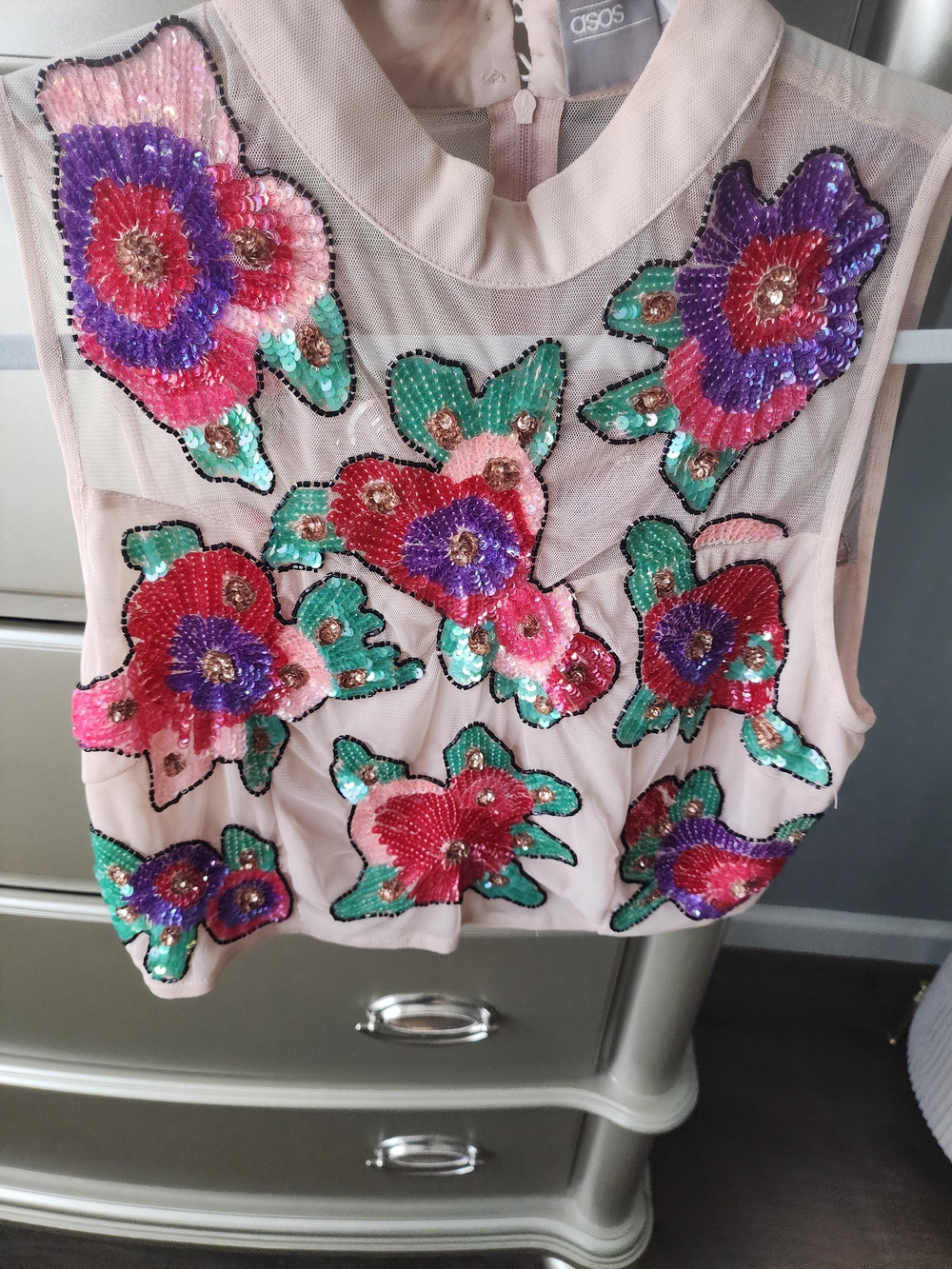 ASOS Pink Sheer Sequin Floral Camisole